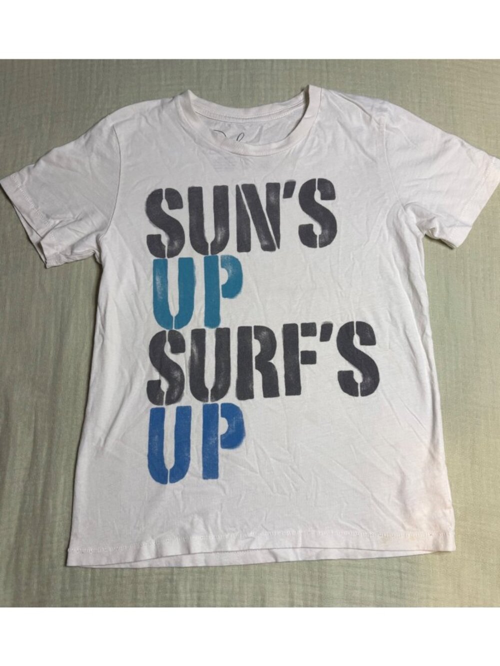 Suns Up Surfs Up Peek Kids Graphic Tee White L 100% Cotton Casual Summer Shirt